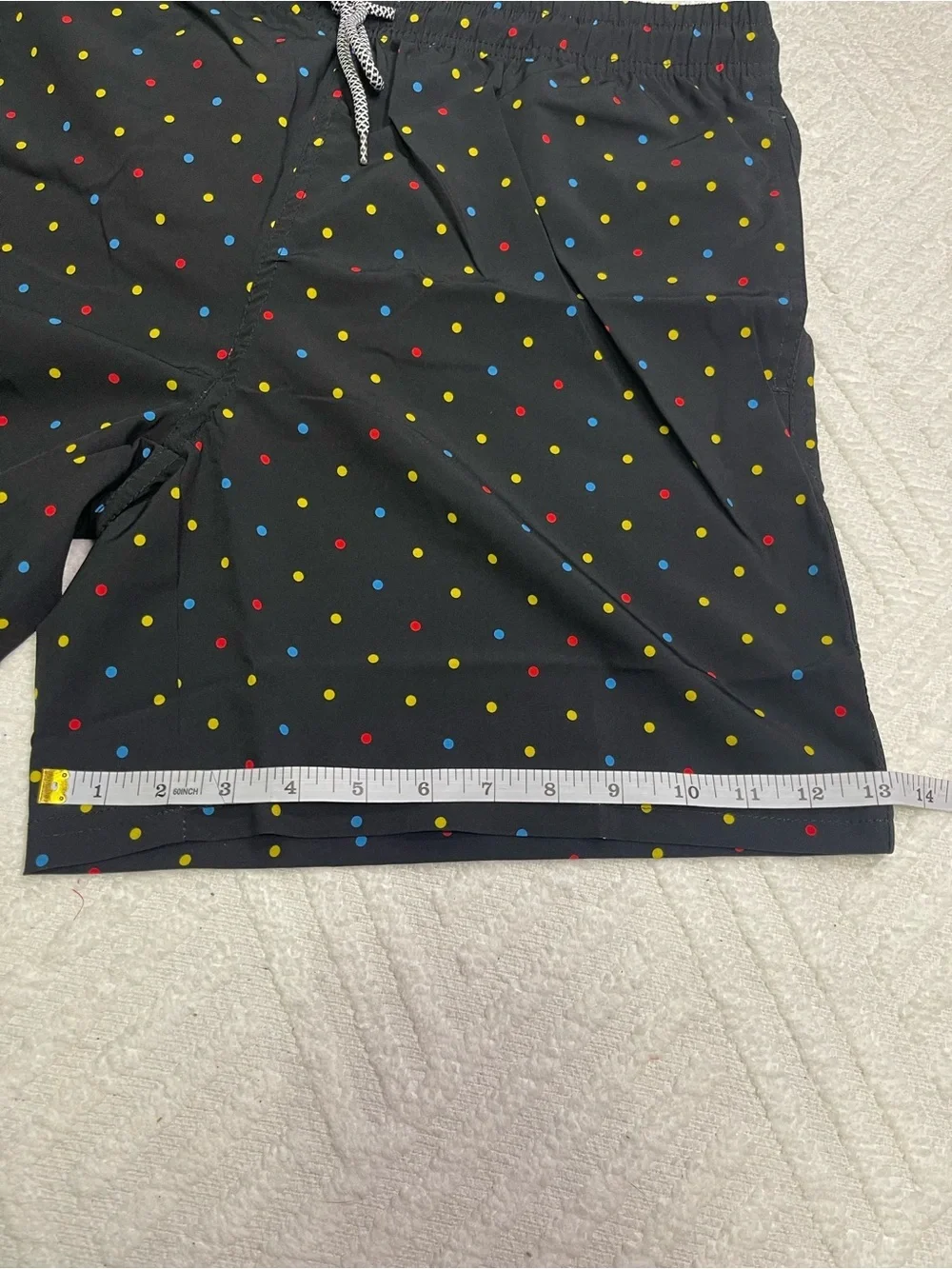Biwisy Men's Black Swim Trunks with Multicolor Polka Dots Size L